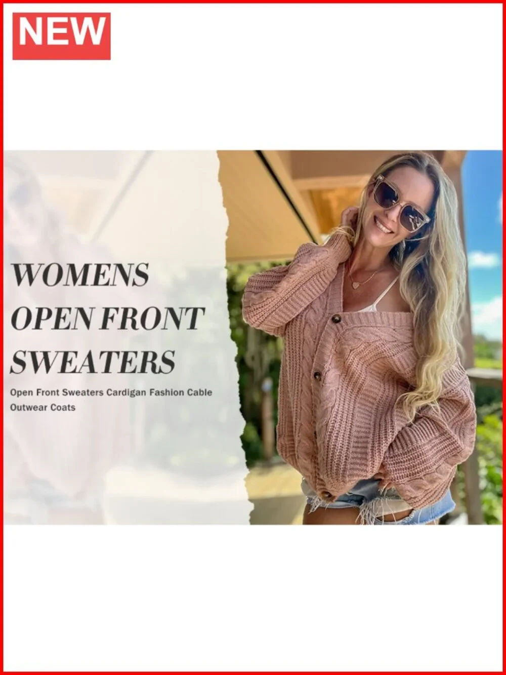 Oversized Cable Knit Cardigan Button Down V-Neck Long Sleeve